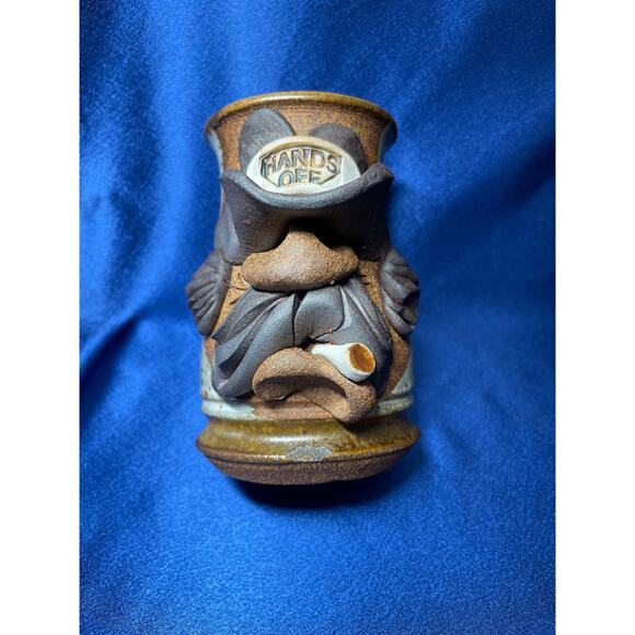 Unique Handmade Stoneware Hands Off Cowboy Mug Signed Mahon - Picture 6 of 8